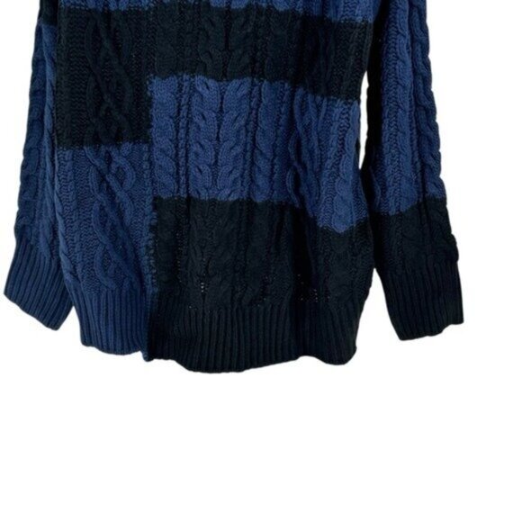 Tuckernuck NEW Navy Patchwork Cable Knit Relaxed Fit Pullover Sweater Size L - Picture 9 of 12